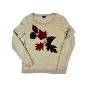 Talbots Fall Leaf Motif Beige Sweater Crewneck XS Cottagecore Cozy Cabincore $89